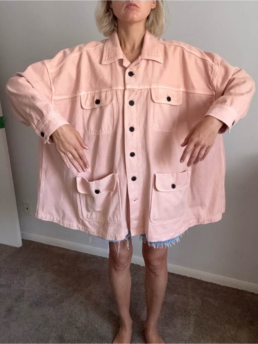 Brain Dead Oversized Light Pink Utility Shirt Jacket,size M/Unisex